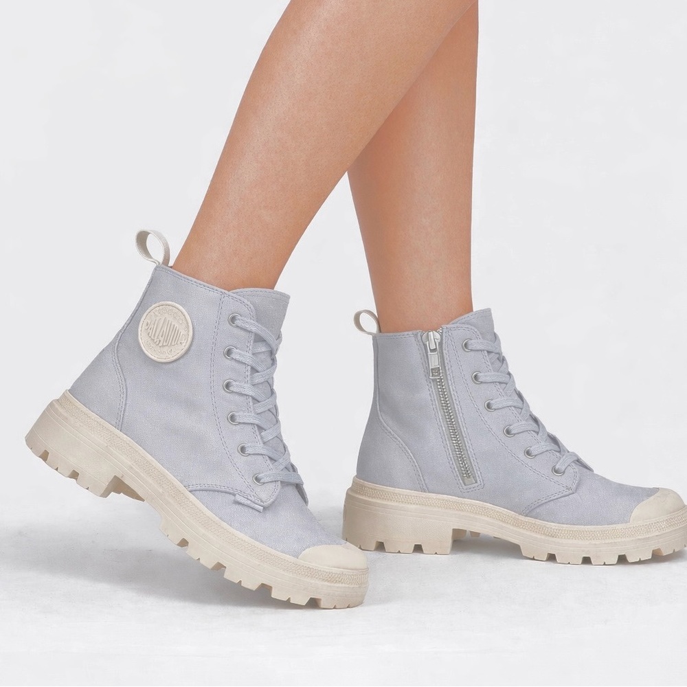 Palladium Pallabase Twill Combat Boots Blue 6.5US 37.5EU EUC w/Box Platform